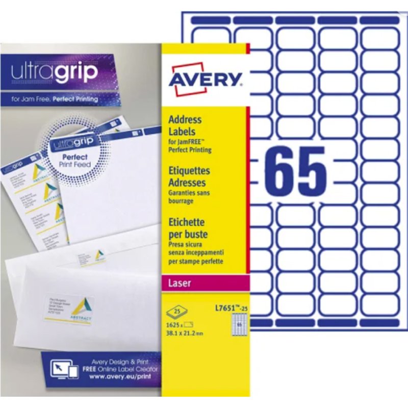 AVERY organisation and archive labels for laser printers, rounded corners, white, 1625 pieces